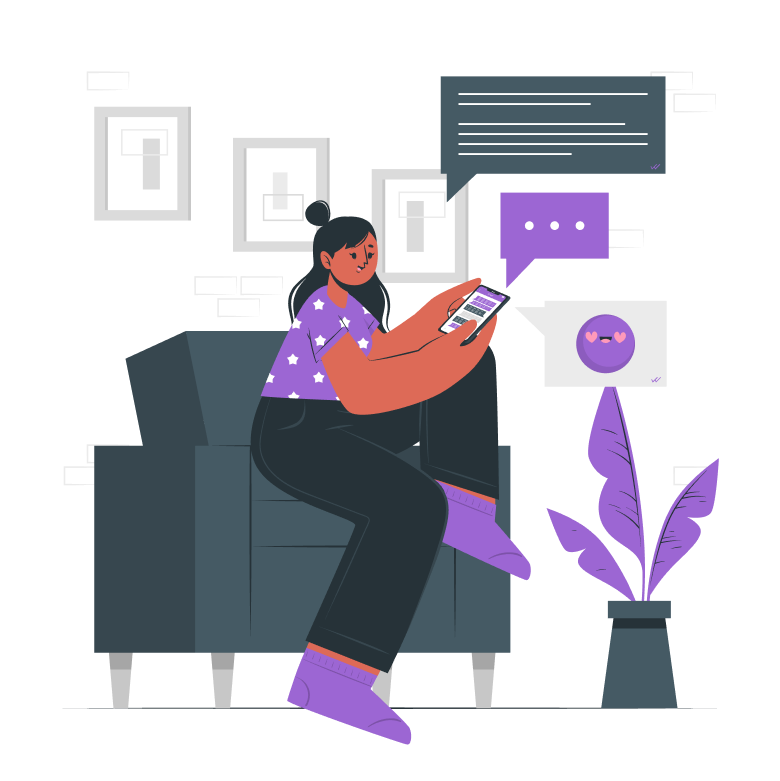 A person sitting in an armchair sending messages on their phone